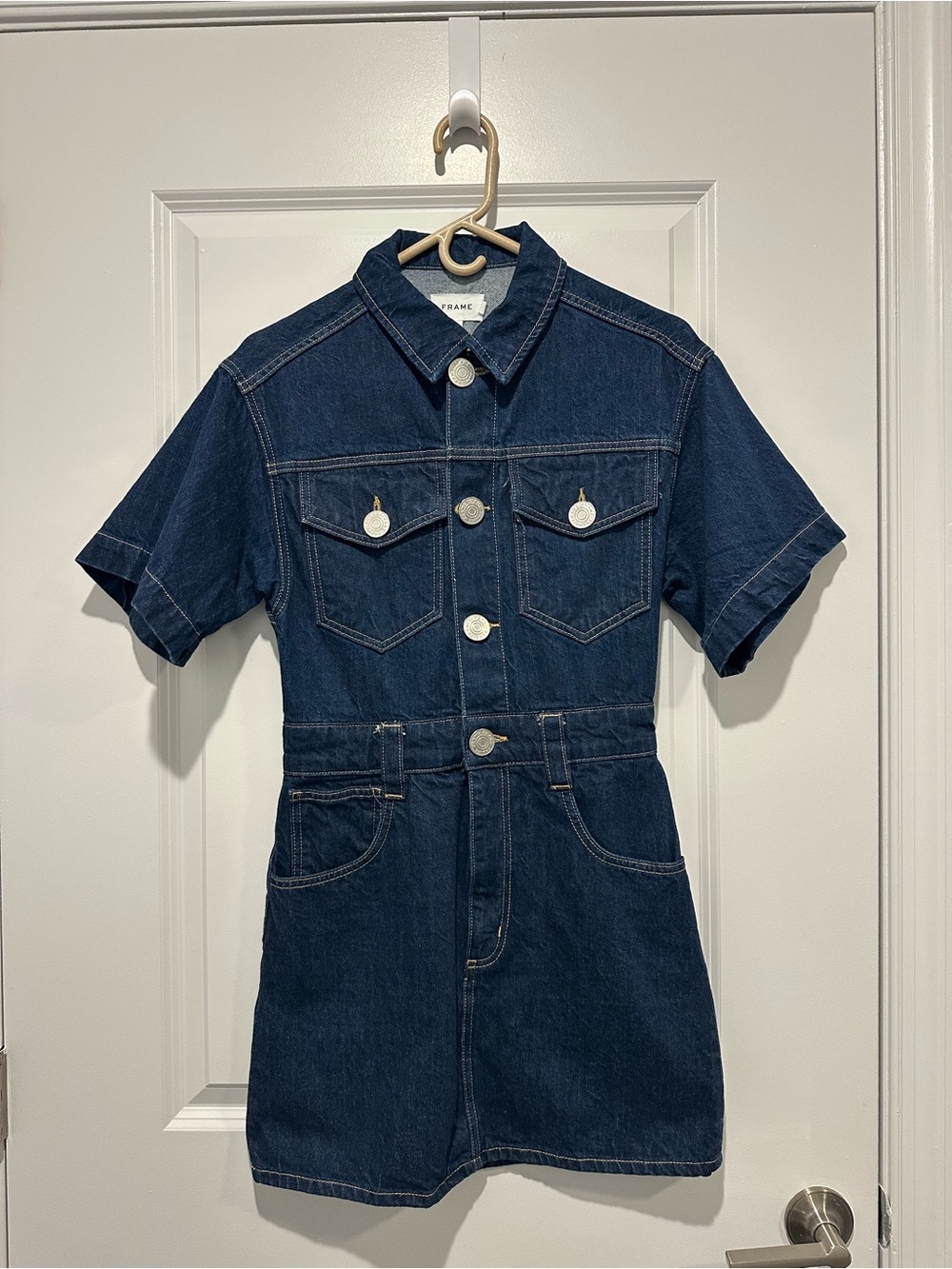 Frame Denim Dark Indigo Denim Top with Contrast Stitching